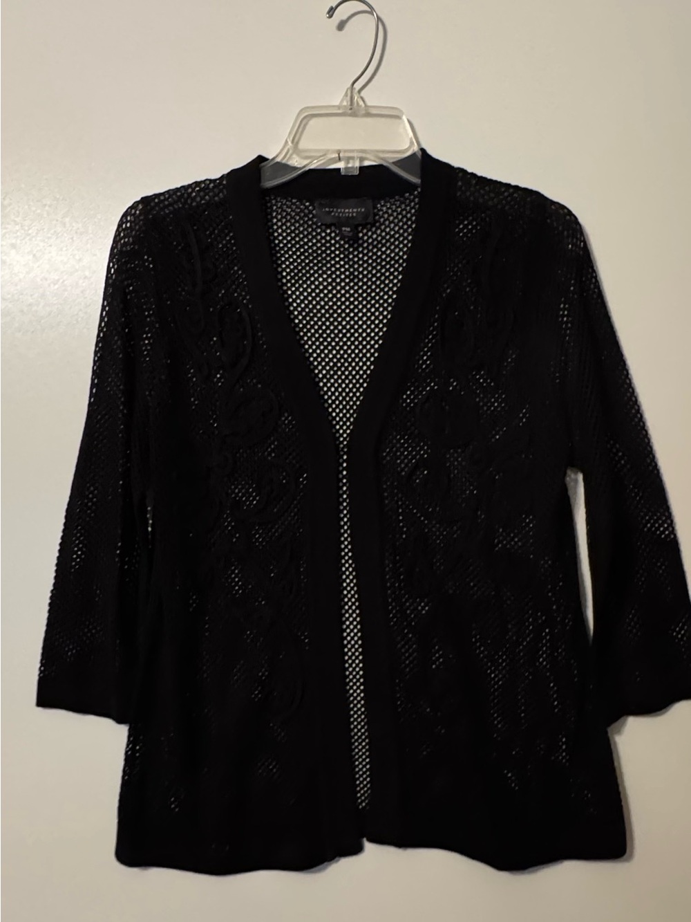 Investments Open-Knit Black Crewneck Sweater